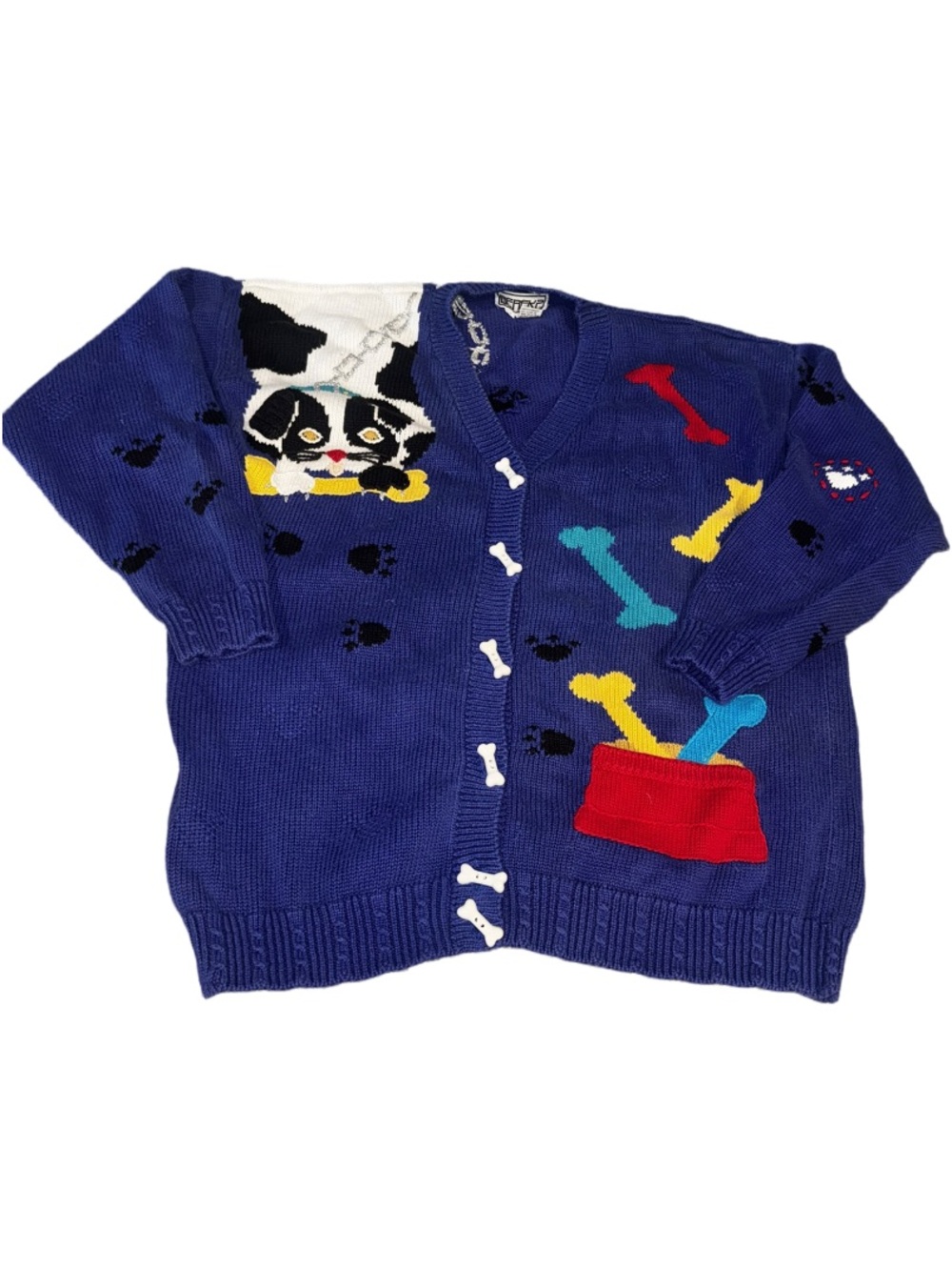 Vintage Berek Blue Novelty Dog Cardigan with Bone Buttons